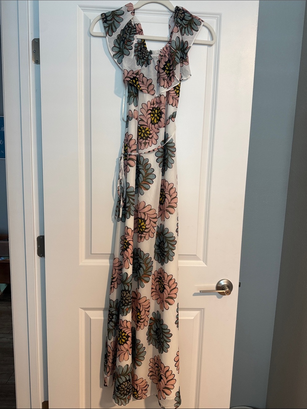 LOFT Cream Maxi Dress with Pink and Green Floral Print